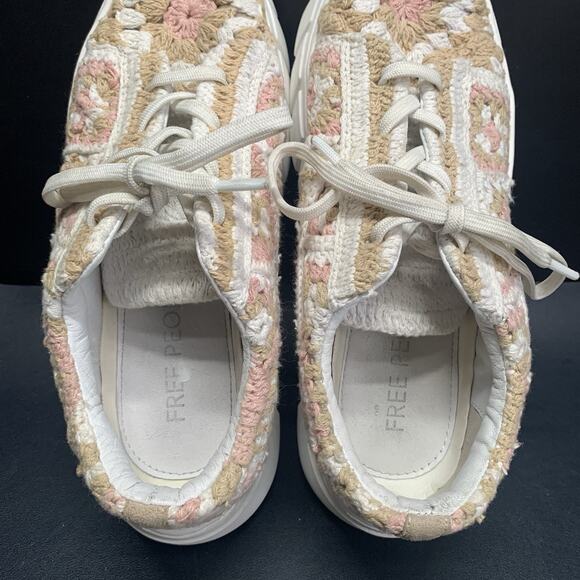 Free People Crochet Platform Sneakers Women's Size 40 US 9 Cream Beige Pink - Picture 11 of 14